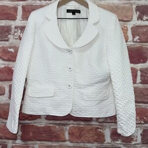 Albert Nipon Blazer Women's 12 White Textured Career Work Office Jacket